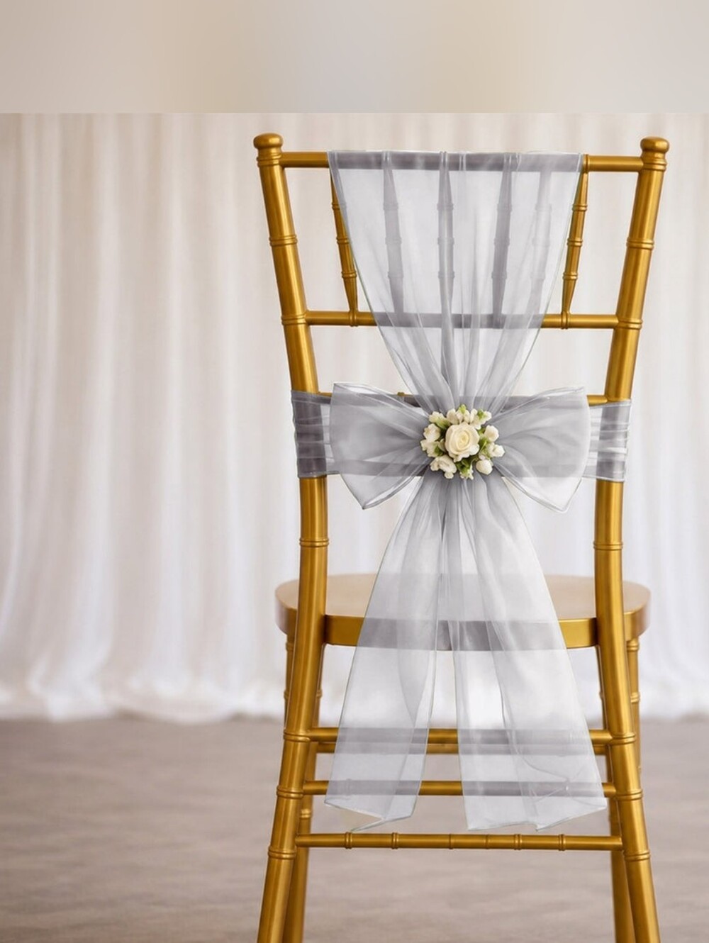 250 sheer SILVER organza chair sashes - Picture 2 of 4